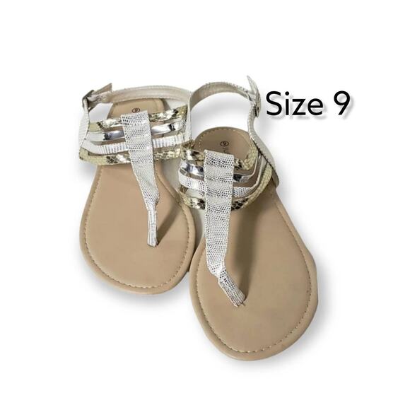 Just Be Adjustable Strap Gold Flip Flop Style Sandals w. Ankle Straps - Picture 7 of 7